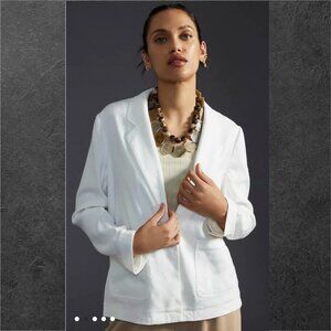 Maeve by Anthropologie Washed Linen Blazer White Women's Size L